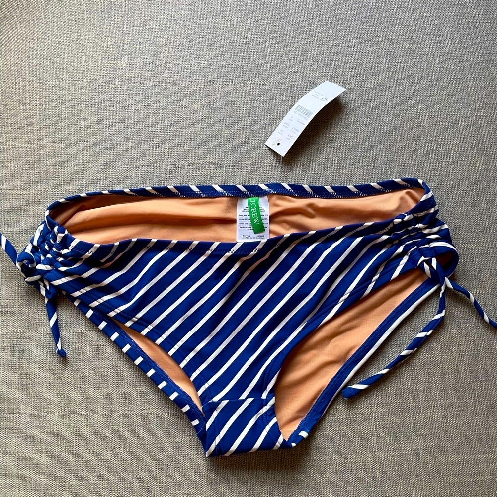 NWT J Crew bikini bottom blue and white stripes Small